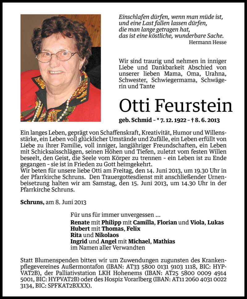  Todesanzeige für Otti Feurstein vom 11.06.2013 aus Vorarlberger Nachrichten