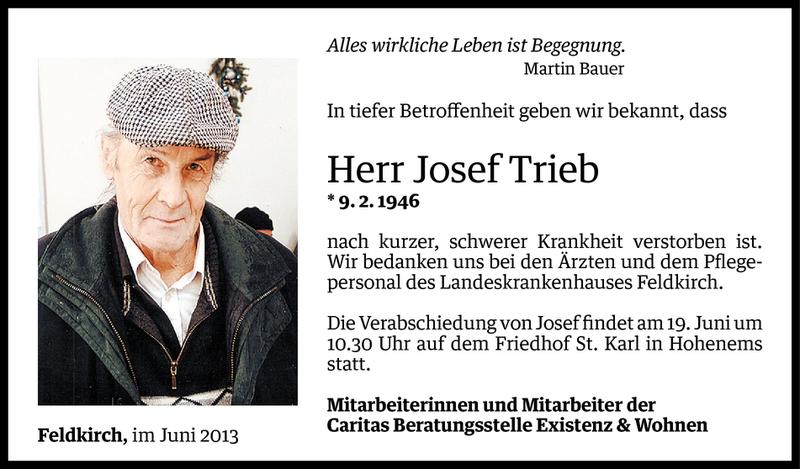  Todesanzeige für Josef Trieb vom 12.06.2013 aus Vorarlberger Nachrichten