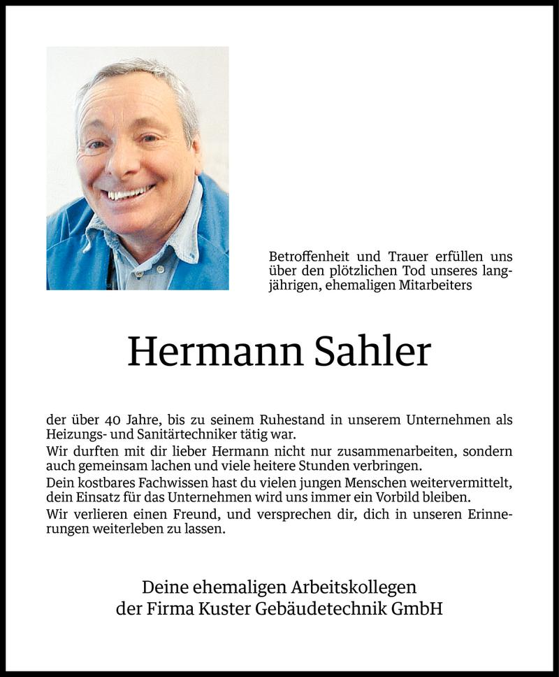  Todesanzeige für Hermann Sahler vom 13.06.2013 aus Vorarlberger Nachrichten