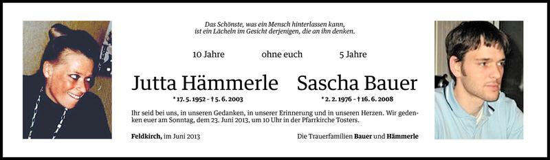  Todesanzeige für Sascha Bauer vom 14.06.2013 aus Vorarlberger Nachrichten