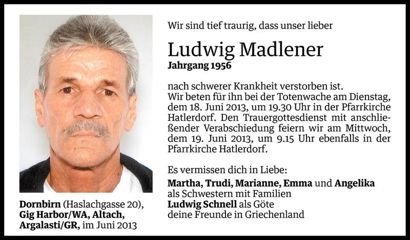  Todesanzeige für Ludwig Madlener vom 14.06.2013 aus Vorarlberger Nachrichten