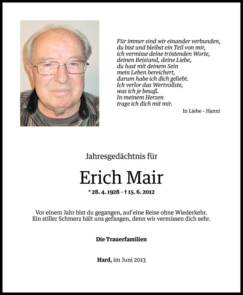 Todesanzeigen Von Erich Mair Todesanzeigen Vorarlberger Nachrichten