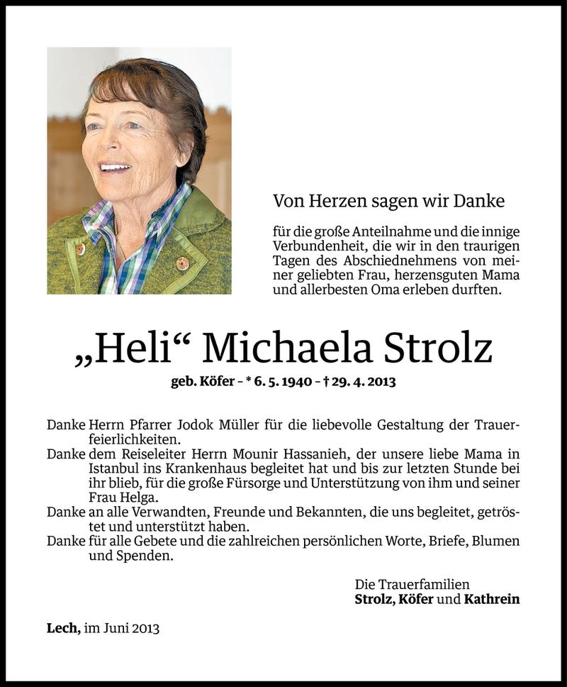  Todesanzeige für Michaela (Heli) Strolz vom 14.06.2013 aus Vorarlberger Nachrichten