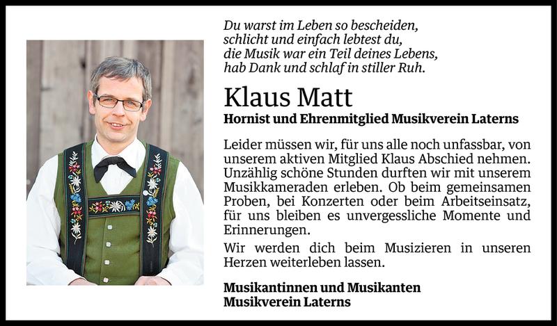  Todesanzeige für Klaus Matt vom 14.06.2013 aus Vorarlberger Nachrichten