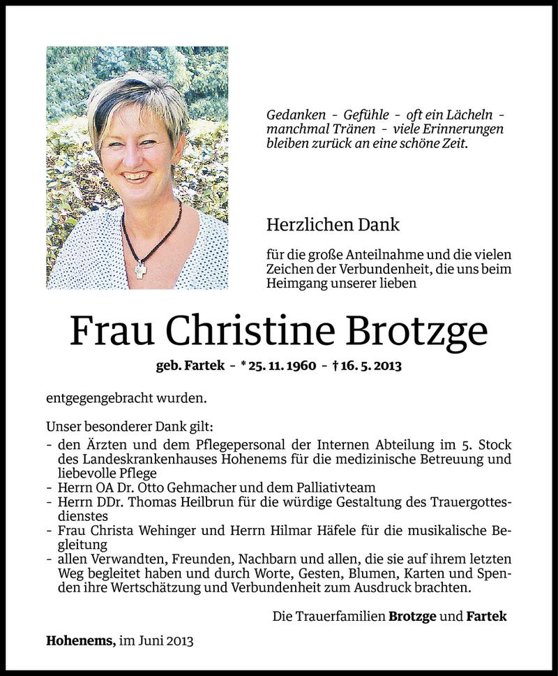  Todesanzeige für Christine Brotzge vom 15.06.2013 aus Vorarlberger Nachrichten
