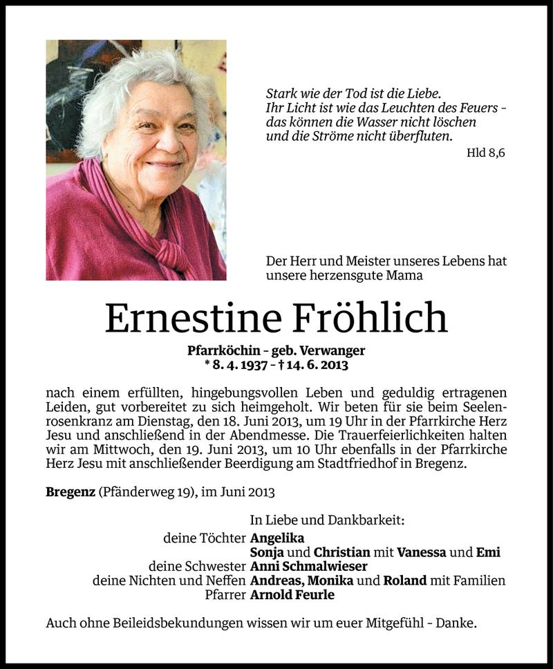  Todesanzeige für Ernestine Fröhlich vom 17.06.2013 aus Vorarlberger Nachrichten