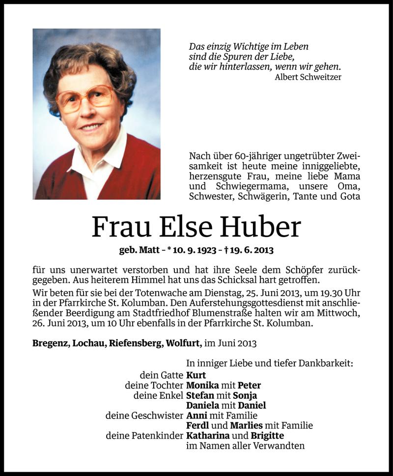  Todesanzeige für Else Huber vom 21.06.2013 aus Vorarlberger Nachrichten