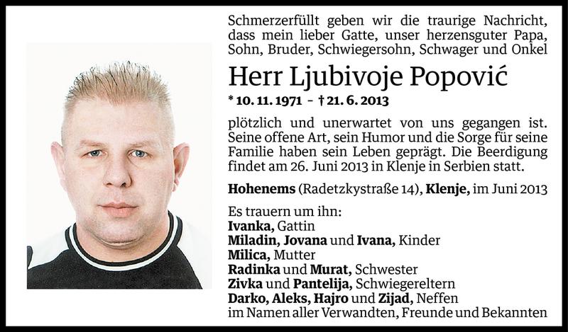  Todesanzeige für Ljubivoje Popovic vom 24.06.2013 aus Vorarlberger Nachrichten