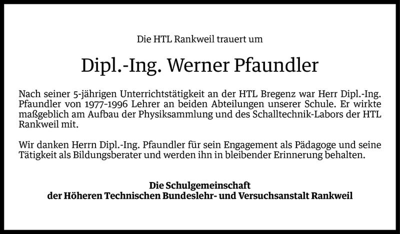  Todesanzeige für Dipl.-Ing. Werner Pfaundler vom 25.06.2013 aus Vorarlberger Nachrichten