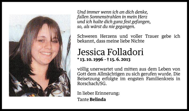  Todesanzeige für Jessica Folladori vom 02.07.2013 aus Vorarlberger Nachrichten