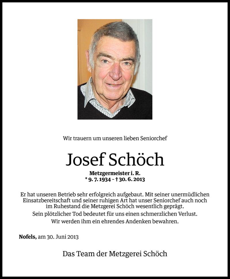  Todesanzeige für Josef Pankraz Schöch vom 01.07.2013 aus Vorarlberger Nachrichten