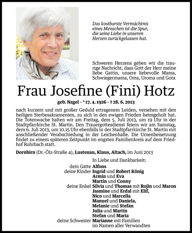  Todesanzeige für Josefine (Fini) Hotz vom 02.07.2013 aus Vorarlberger Nachrichten