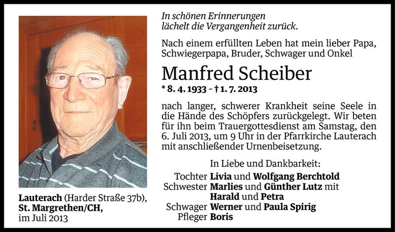  Todesanzeige für Manfred Scheiber vom 03.07.2013 aus Vorarlberger Nachrichten