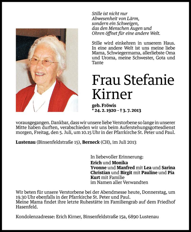  Todesanzeige für Stefanie Kirner vom 03.07.2013 aus Vorarlberger Nachrichten