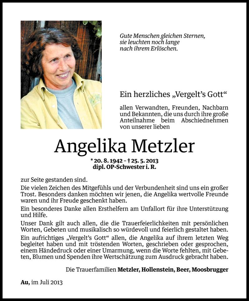  Todesanzeige für Angelika Metzler vom 04.07.2013 aus Vorarlberger Nachrichten