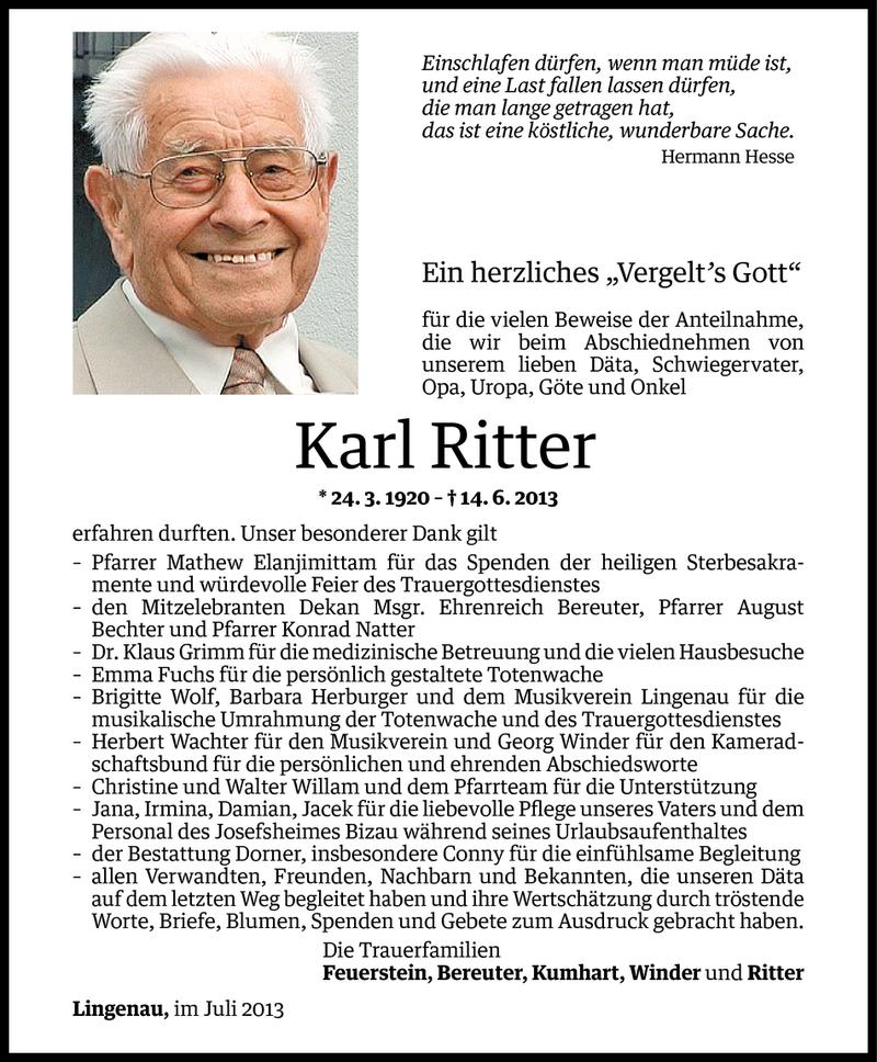  Todesanzeige für Karl Ritter vom 05.07.2013 aus Vorarlberger Nachrichten