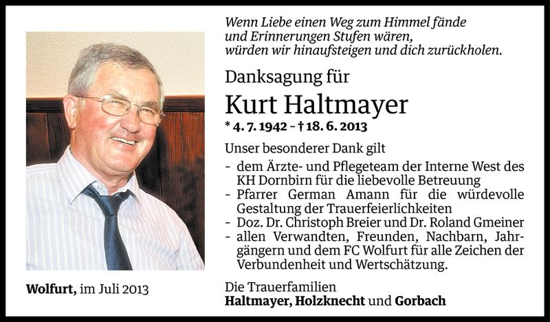  Todesanzeige für Kurt Haltmayer vom 05.07.2013 aus Vorarlberger Nachrichten