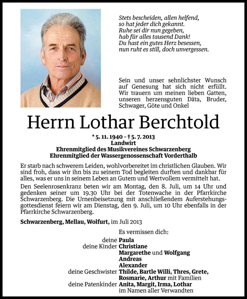  Todesanzeige für Lothar Berchtold vom 05.07.2013 aus Vorarlberger Nachrichten