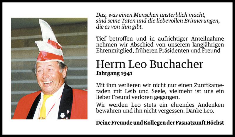  Todesanzeige für Leo Buchacher vom 07.07.2013 aus Vorarlberger Nachrichten