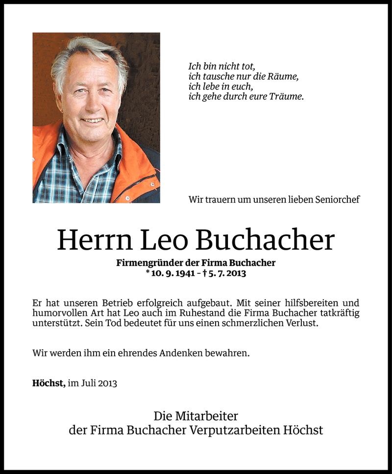  Todesanzeige für Leo Buchacher vom 07.07.2013 aus Vorarlberger Nachrichten