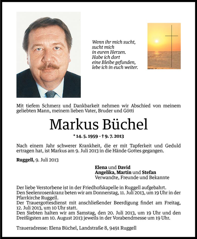  Todesanzeige für Markus Büchel vom 09.07.2013 aus Vorarlberger Nachrichten