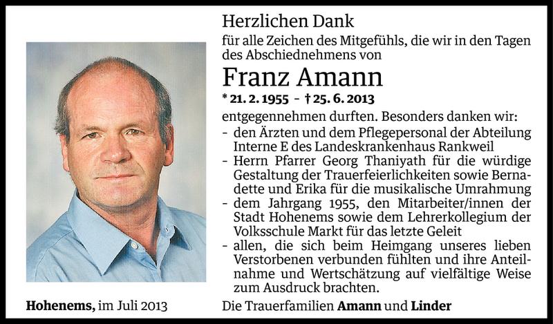  Todesanzeige für Franz Amann vom 25.07.2013 aus Vorarlberger Nachrichten