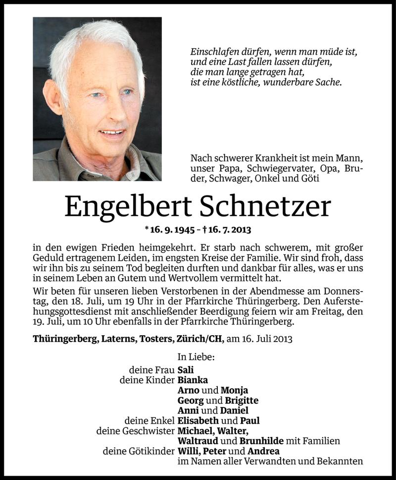  Todesanzeige für Engelbert Schnetzer vom 17.07.2013 aus Vorarlberger Nachrichten