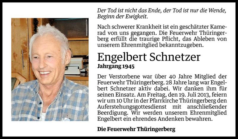  Todesanzeige für Engelbert Schnetzer vom 17.07.2013 aus Vorarlberger Nachrichten