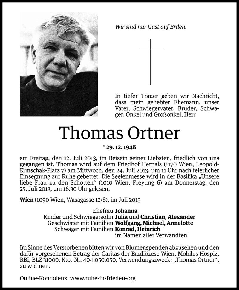  Todesanzeige für Thomas Ortner vom 19.07.2013 aus Vorarlberger Nachrichten