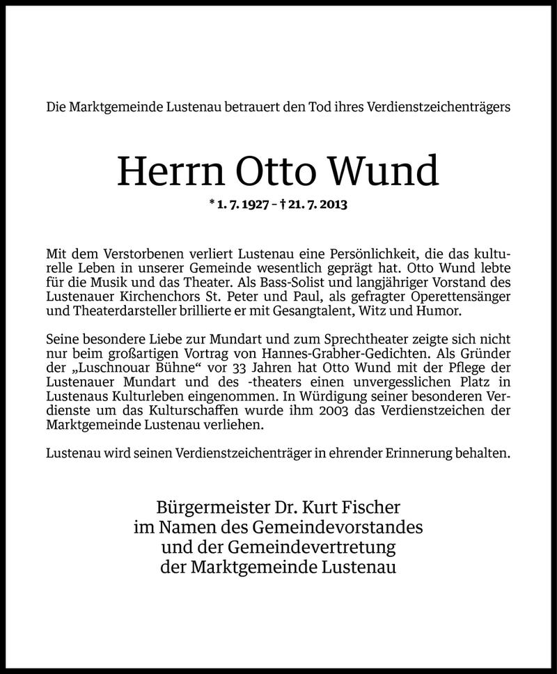  Todesanzeige für Otto Wund vom 22.07.2013 aus Vorarlberger Nachrichten