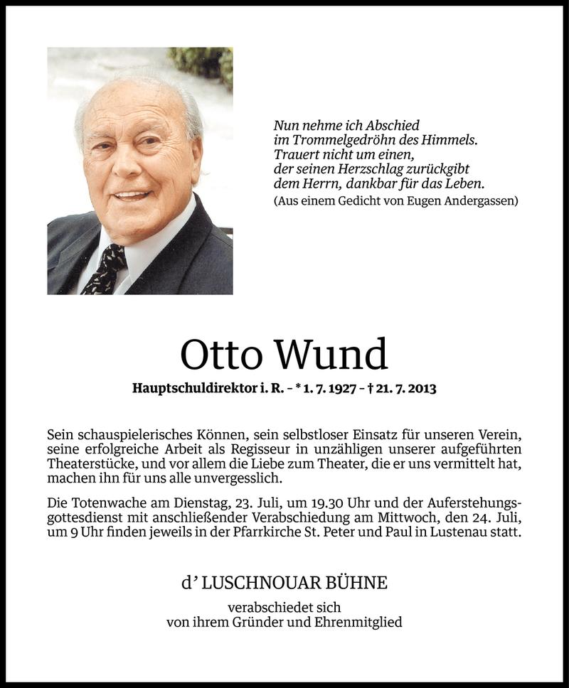  Todesanzeige für Otto Wund vom 22.07.2013 aus Vorarlberger Nachrichten