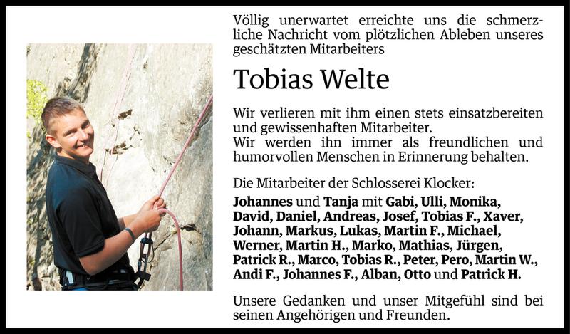  Todesanzeige für Tobias Welte vom 22.07.2013 aus Vorarlberger Nachrichten