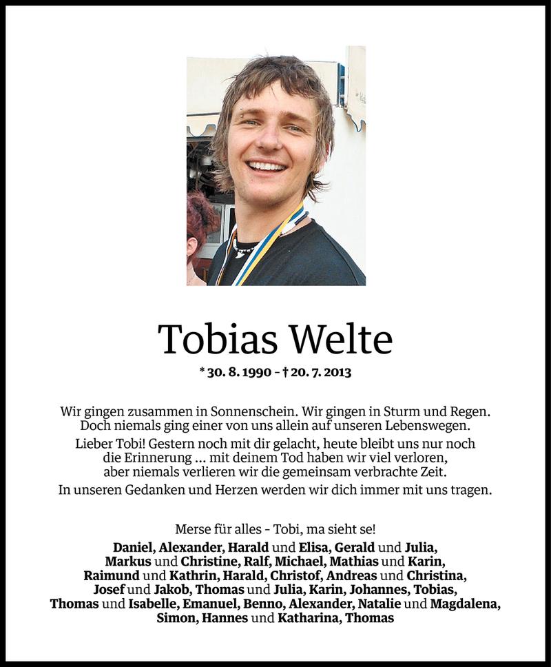  Todesanzeige für Tobias Welte vom 22.07.2013 aus Vorarlberger Nachrichten