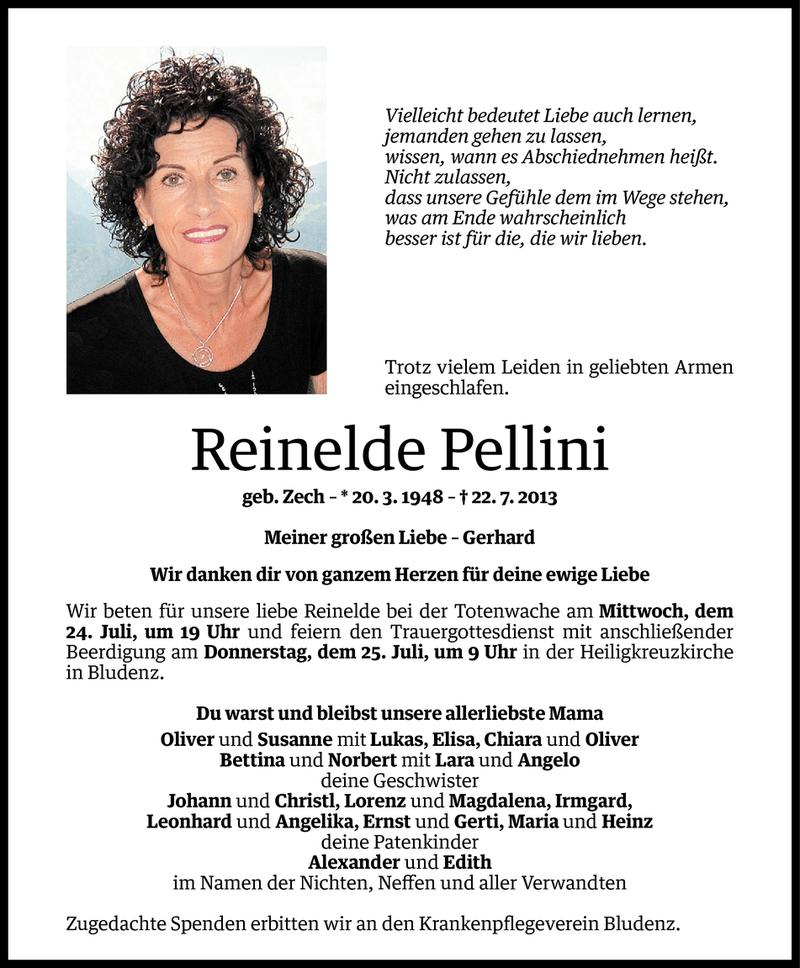  Todesanzeige für Reinelde Pellini vom 22.07.2013 aus Vorarlberger Nachrichten
