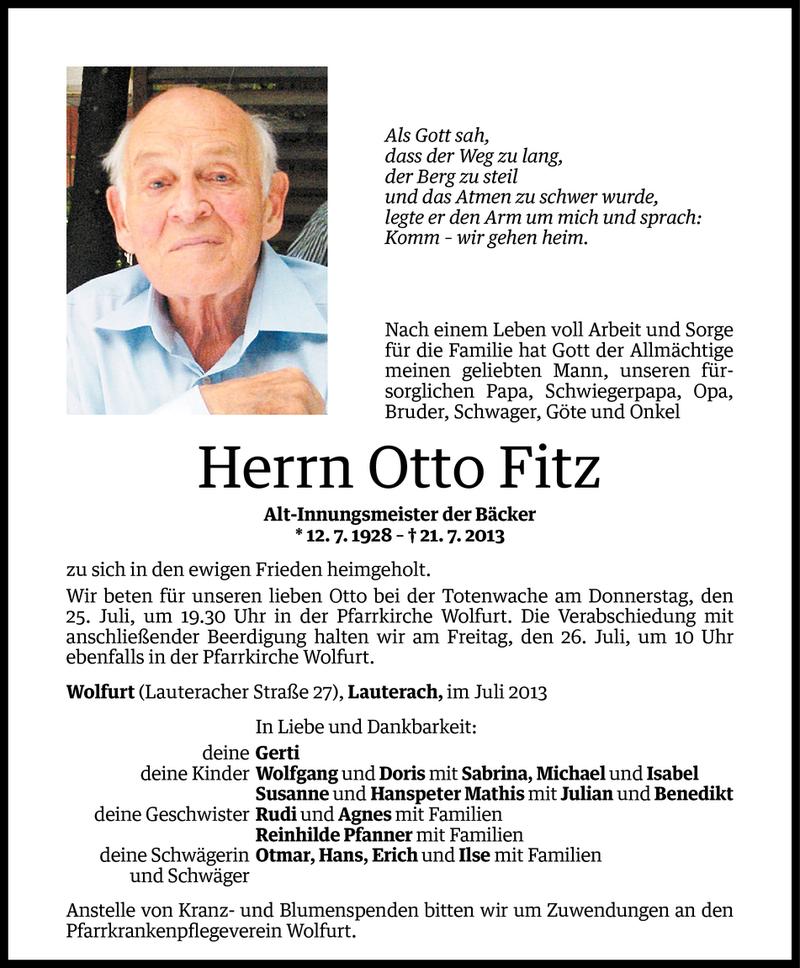  Todesanzeige für Otto Fitz vom 23.07.2013 aus Vorarlberger Nachrichten