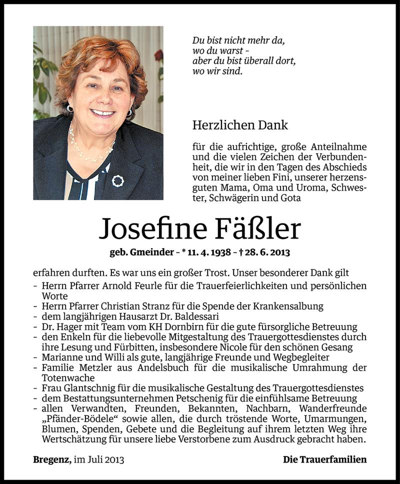  Todesanzeige für Josefine Fäßler vom 25.07.2013 aus Vorarlberger Nachrichten