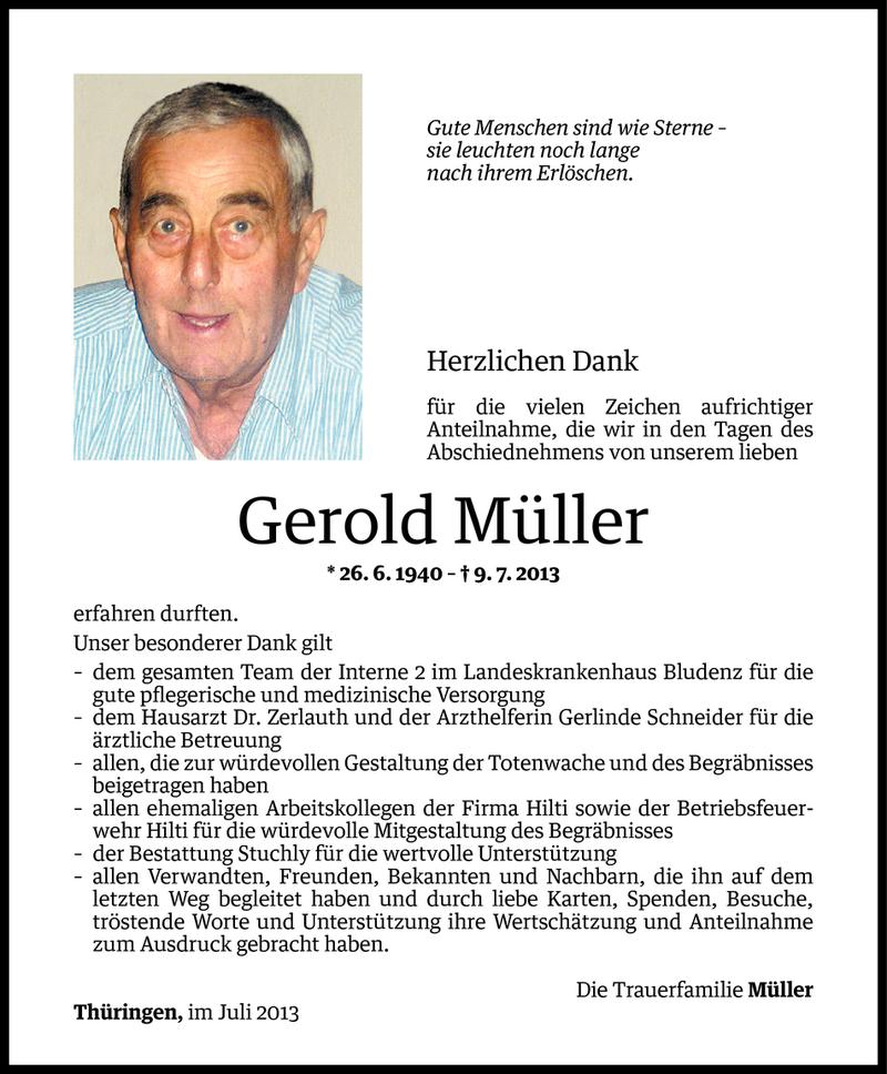  Todesanzeige für Gerold Müller vom 25.07.2013 aus Vorarlberger Nachrichten