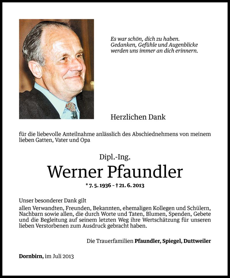  Todesanzeige für Dipl.-Ing. Werner Pfaundler vom 26.07.2013 aus Vorarlberger Nachrichten