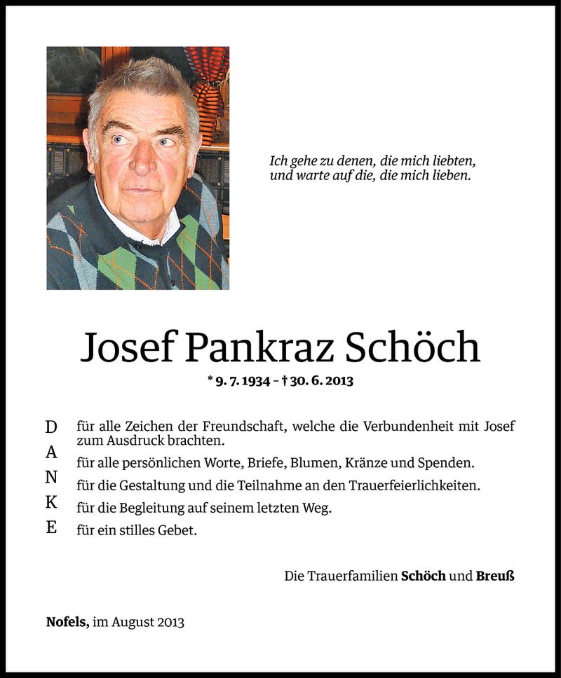  Todesanzeige für Josef Pankraz Schöch vom 02.08.2013 aus Vorarlberger Nachrichten