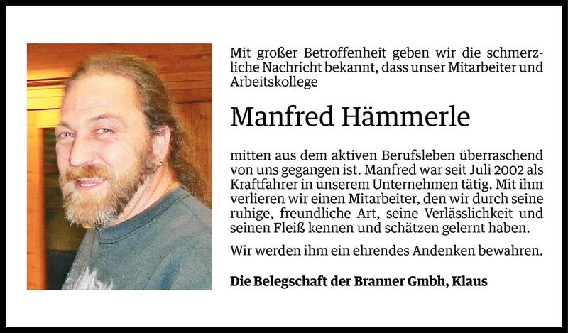  Todesanzeige für Manfred Hämmerle vom 03.08.2013 aus Vorarlberger Nachrichten