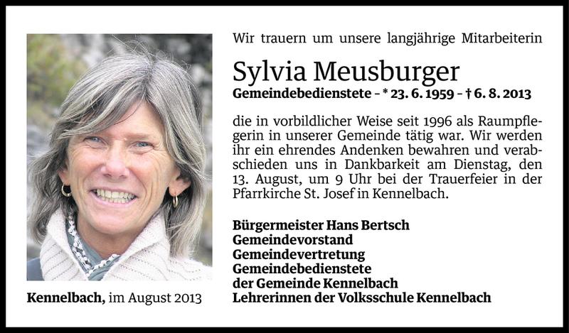  Todesanzeige für Sylvia Meusburger vom 09.08.2013 aus Vorarlberger Nachrichten