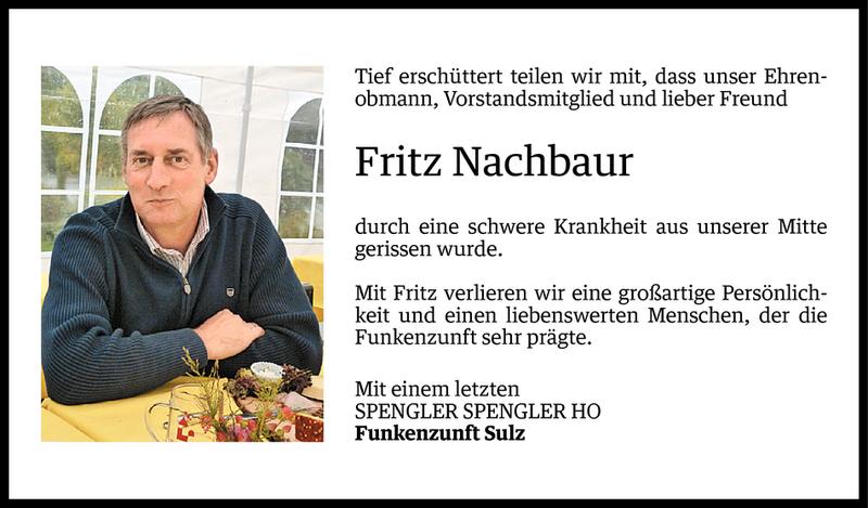  Todesanzeige für Fritz Nachbaur vom 20.08.2013 aus Vorarlberger Nachrichten