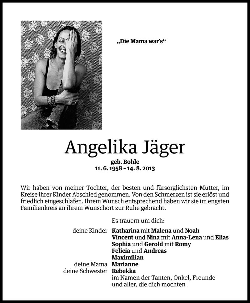  Todesanzeige für Angelika Jäger vom 20.08.2013 aus Vorarlberger Nachrichten