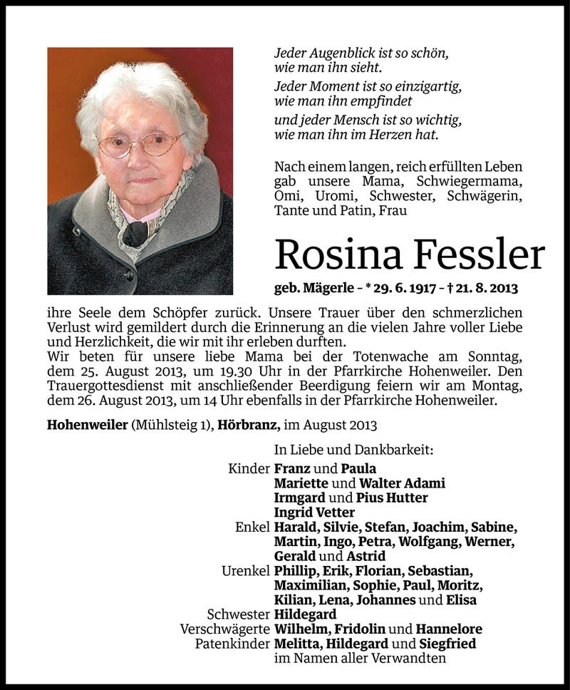  Todesanzeige für Rosina Fessler vom 22.08.2013 aus Vorarlberger Nachrichten