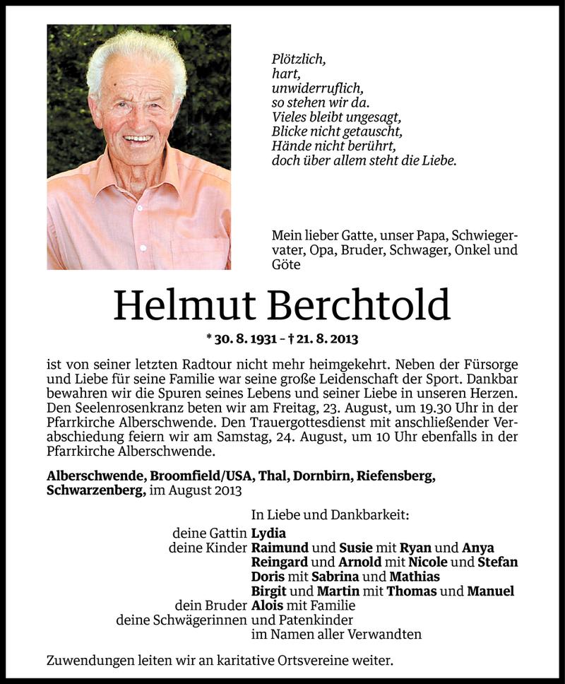  Todesanzeige für Helmut Berchtold vom 22.08.2013 aus Vorarlberger Nachrichten