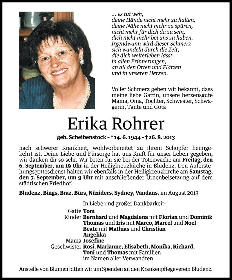  Todesanzeige für Erika Rohrer vom 04.09.2013 aus Vorarlberger Nachrichten