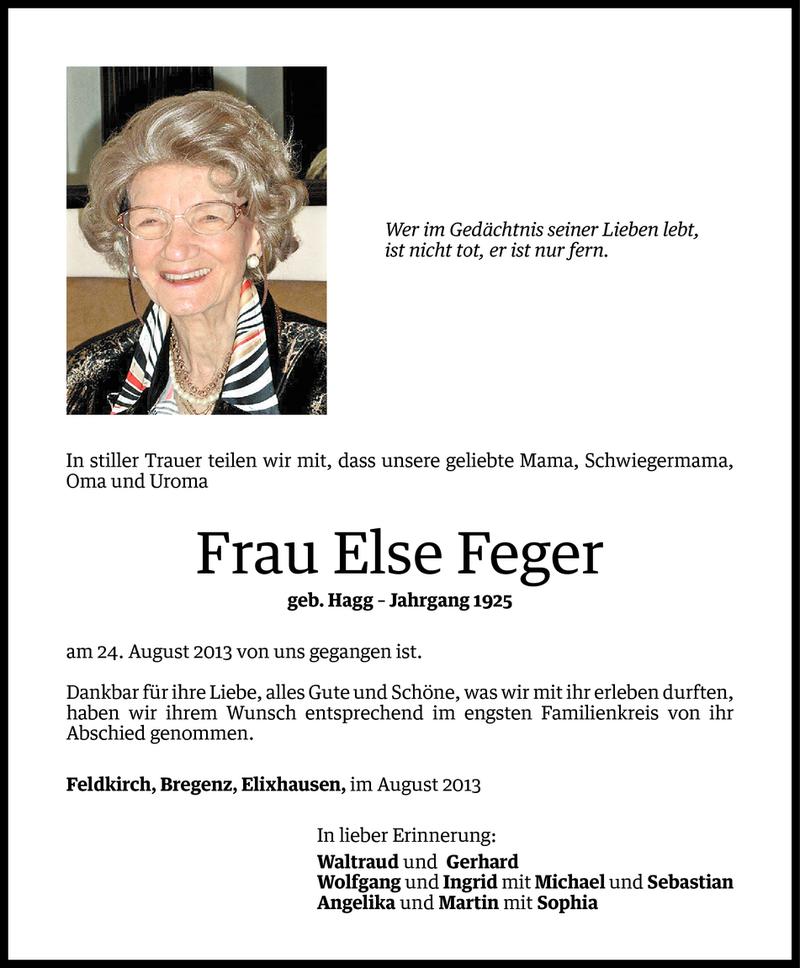  Todesanzeige für Else Feger vom 31.08.2013 aus Vorarlberger Nachrichten