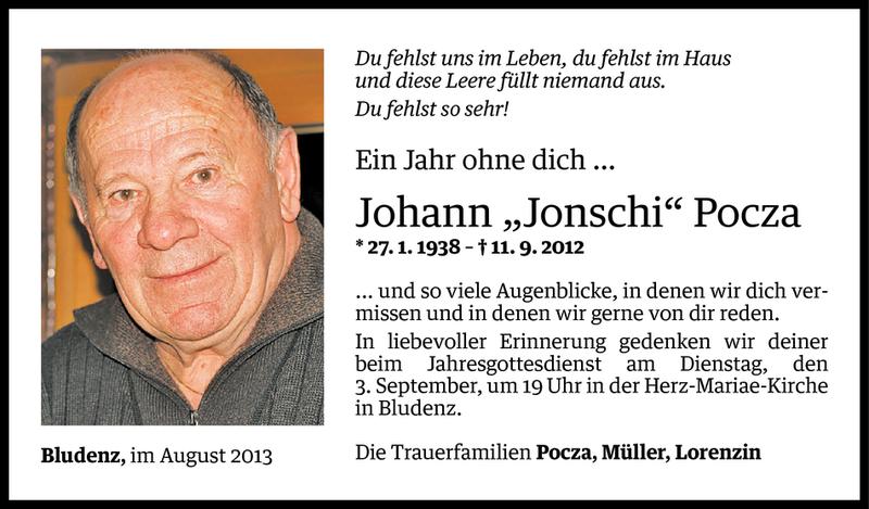  Todesanzeige für Johann Pocza vom 30.08.2013 aus Vorarlberger Nachrichten