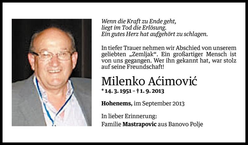  Todesanzeige für Milenko Acimovic vom 02.09.2013 aus Vorarlberger Nachrichten