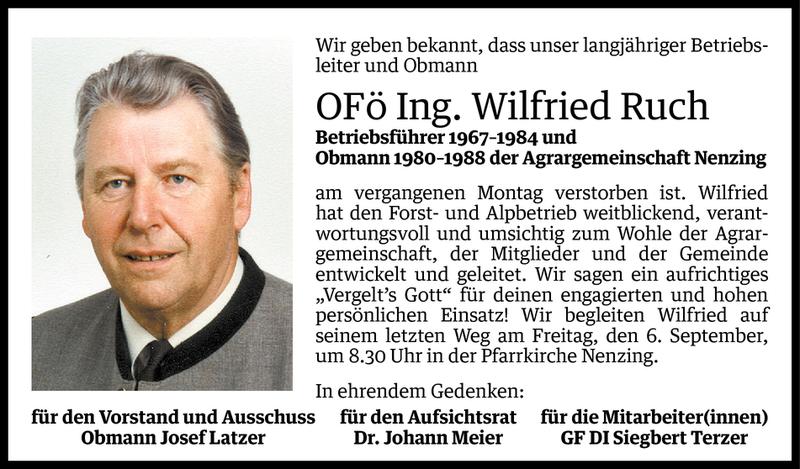  Todesanzeige für Wilfried Ruch vom 03.09.2013 aus Vorarlberger Nachrichten